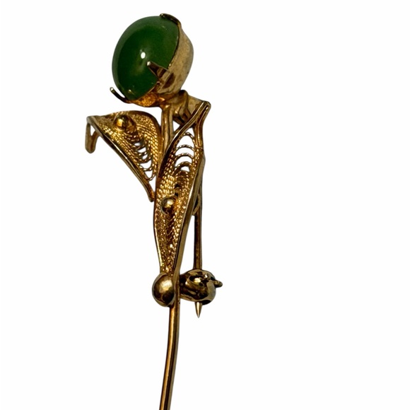 Sorrento Jade 1/20 12KGE Gold leaves Brooch Vintage - Picture 2 of 6